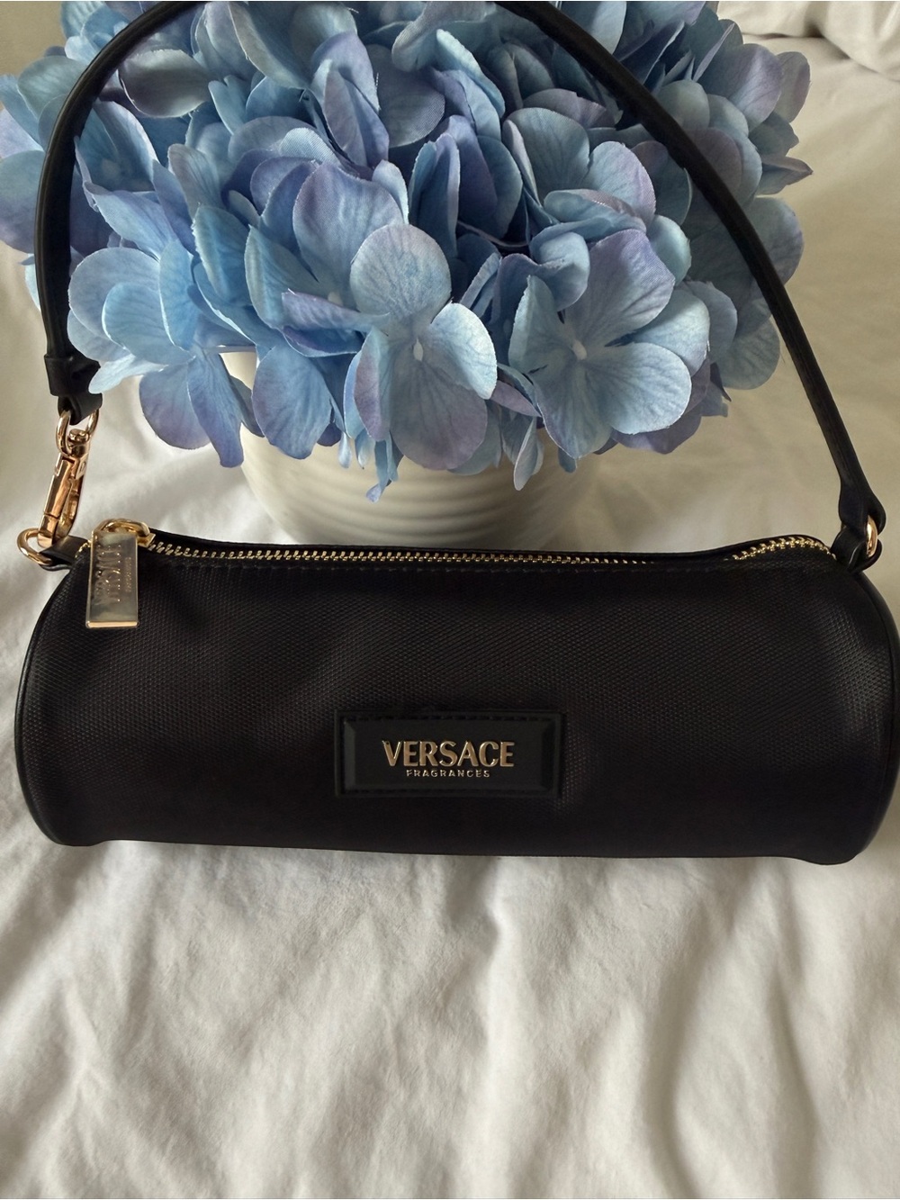 Versace Black Mini Cylinder Shoulder Bag with Gold-Tone Details